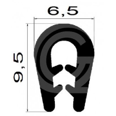 Klemprofiel | TPE | zwart | 9,5 x 6,5 mm | per meter